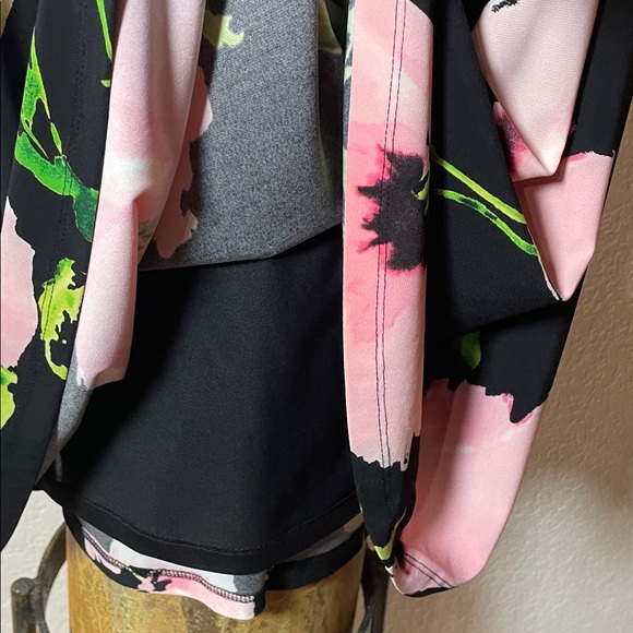 Anne Klein Black Pink & Green floral slip on Dress keyhole back fit & flared 10 - Picture 3 of 7